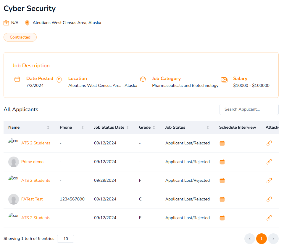 AI screening interface showing candidate matching