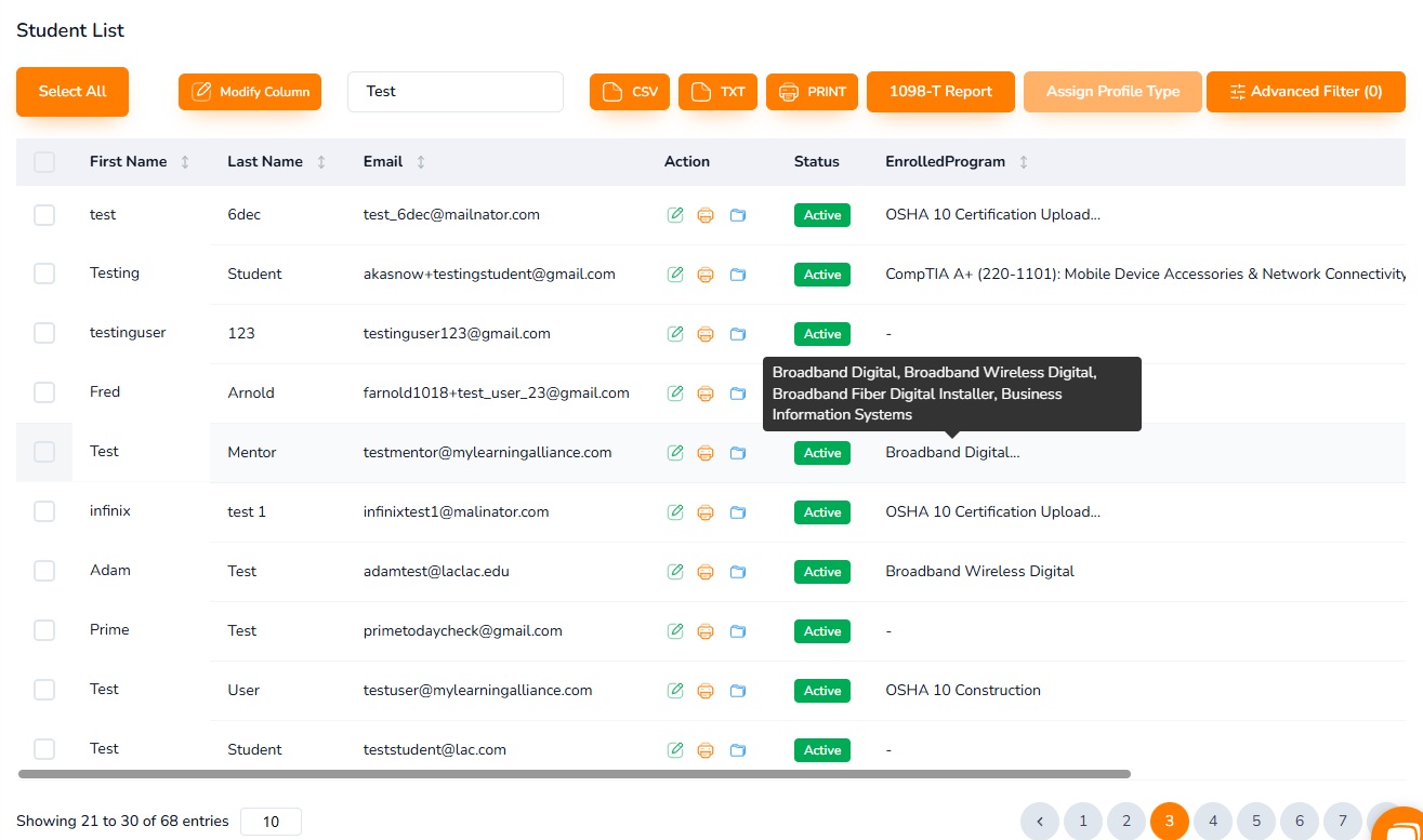Student Management Interface